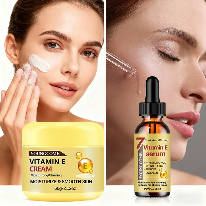 YOUNGCOME Ensemble crème et sérum à la vitamine E – Soin visage hydratant anti-âge pour tous les types de peau 30/60 ml