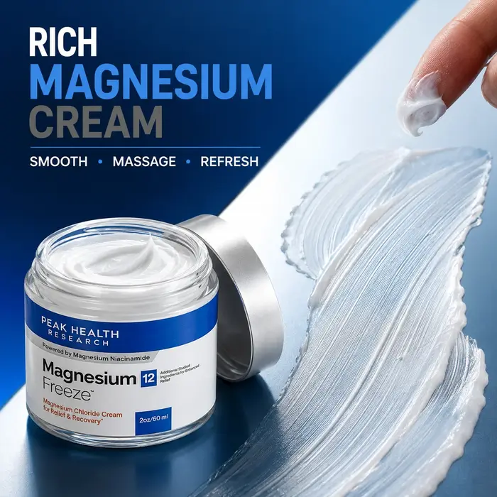 Crème Hydratante Magnésium 12 60ml par Peak Health Research Hydrate en profondeur, apaise la peau, crème apaisante pour le corps.