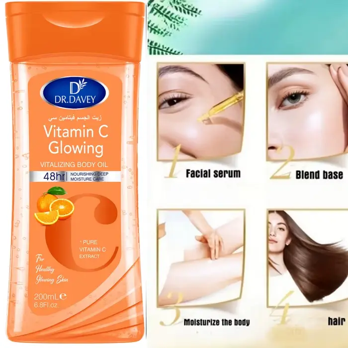 2PCS 200ml DR.DAVEY VITAMINE C Huile corporelle pour le soin de la peau, hydratante et nourrissante,