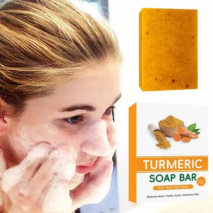 Savon au curcuma nettoyant pour le visage Anti-acné blanchissant la peau éclaircissant