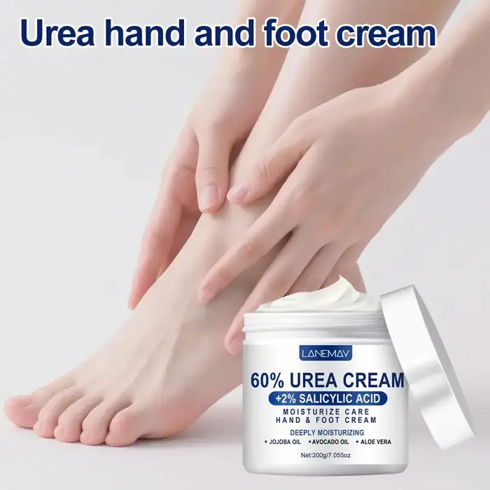 Crème à l'urée 60% et acide salicylique 2%, crème pour les pieds secs et gercés, talons, genoux, coudes, mains, crème hydratante pour les mains et les pieds 200g