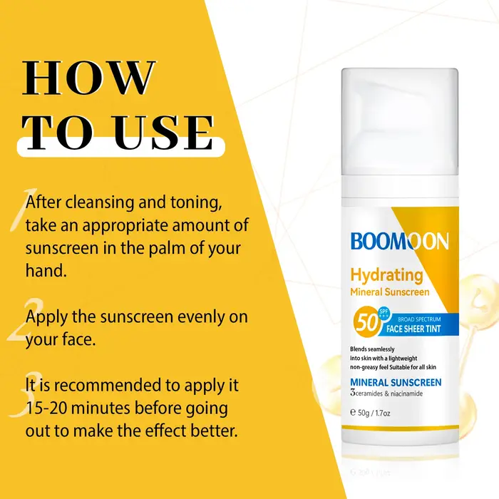 BOOMOON Crème solaire minérale hydratante SPF50 PA +++ Ample spectre Léger Non gras 50g pour visage et corps