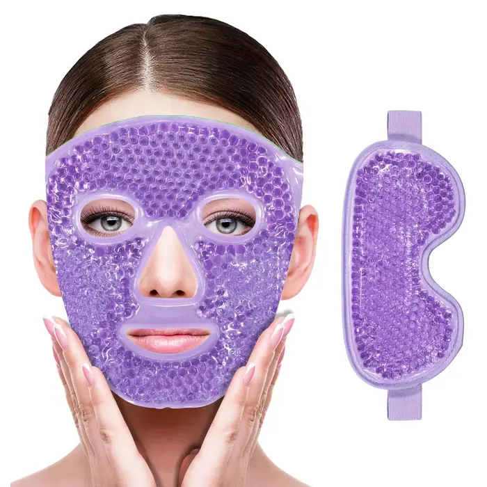 Masque Gel Rafraîchissant pour le Visage et les Yeux, Compresse Chaude et Froide avec Billes de Gel 