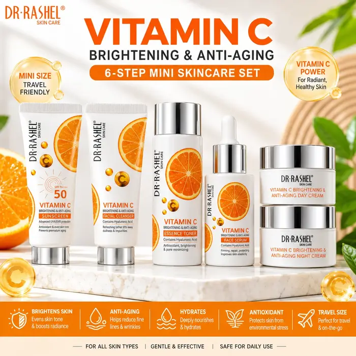 Ensemble de 6 crèmes sérum à la vitamine C DR RASHEL, écran solaire, éclaircissant, anti-âge, soin de la peau, mini-set pour femmes