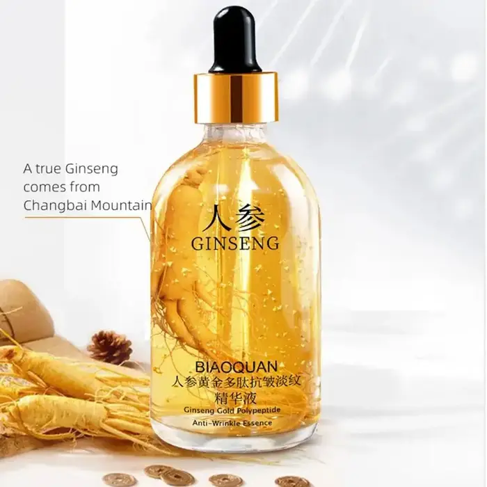 Sérum Visage Anti-rides Hydratant à l'Essence de Polypeptide de Ginseng Or, Soin Profond Nourrissant, Éclaircissant et Raffermissant pour la Peau