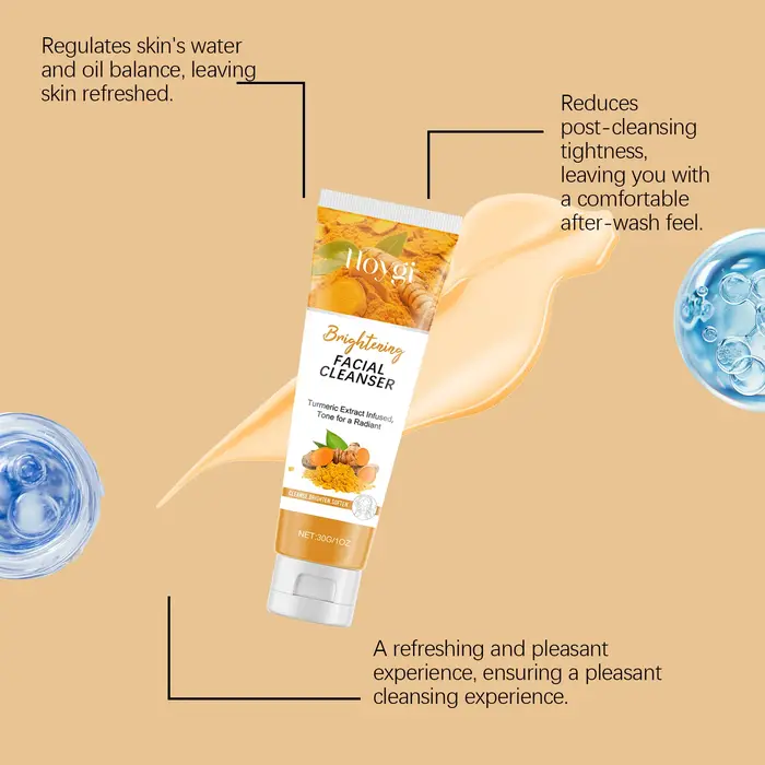 Nettoyant au Curcuma Hydratant Éclaircissant pour le Visage – Mousse Nettoyante Quotidienne pour la Peau – Soin Profond Anti-Points Noirs et Contrôle du Sébum