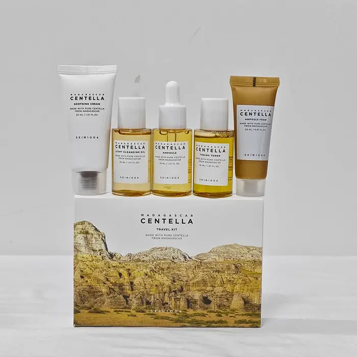 Centella – Kit de voyage, Ampoule de Toner, crème apaisante, huile nettoyante, Ampoule en mousse, bo