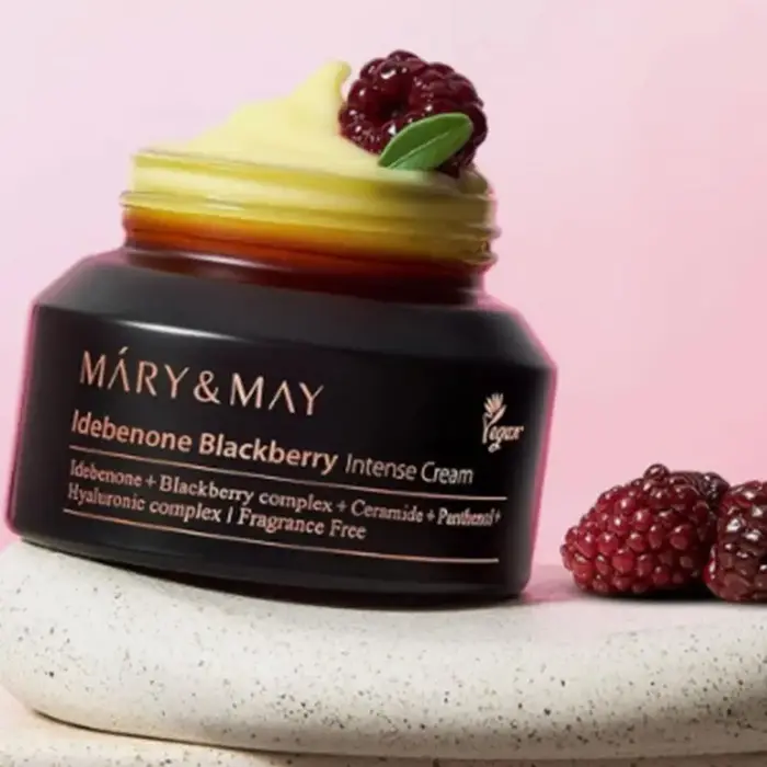 MARY& MAY Crème Intense à l'Idébenone et à la Mûre 70g Collagène Hydratant Naturel Doré Nourrissant en Profondeur