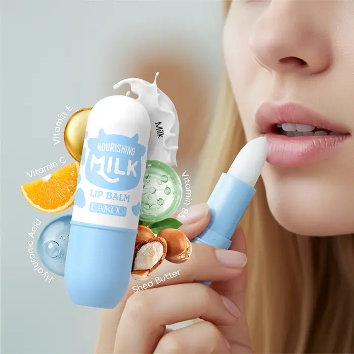 Baume à lèvres nourrissant au lait LAIKOU 3,5 g, beurre de karité, huile de jojoba, soin hydratant l