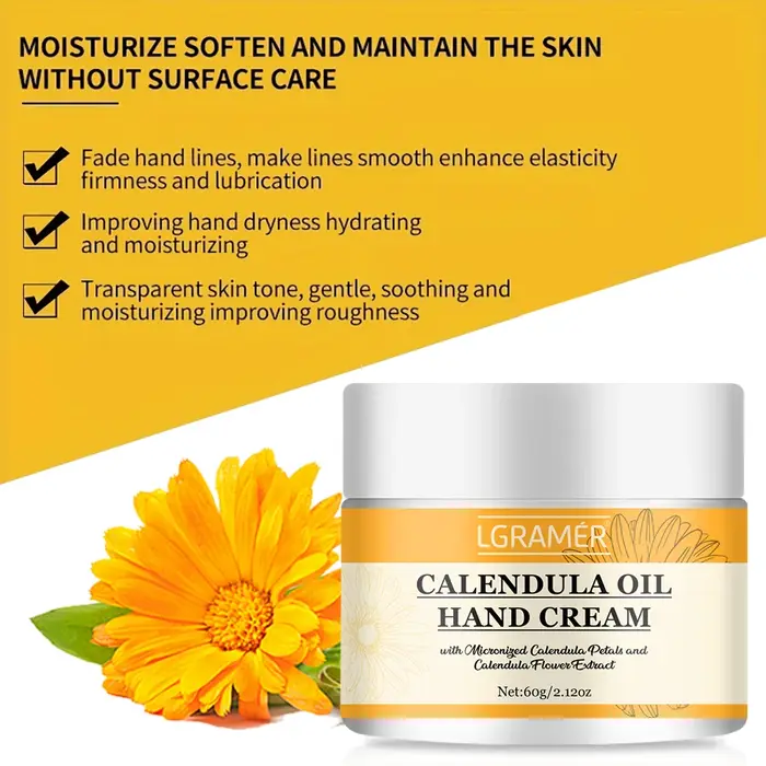 La crème pour les mains à l'huile de calendula améliore l'éclat de la peau