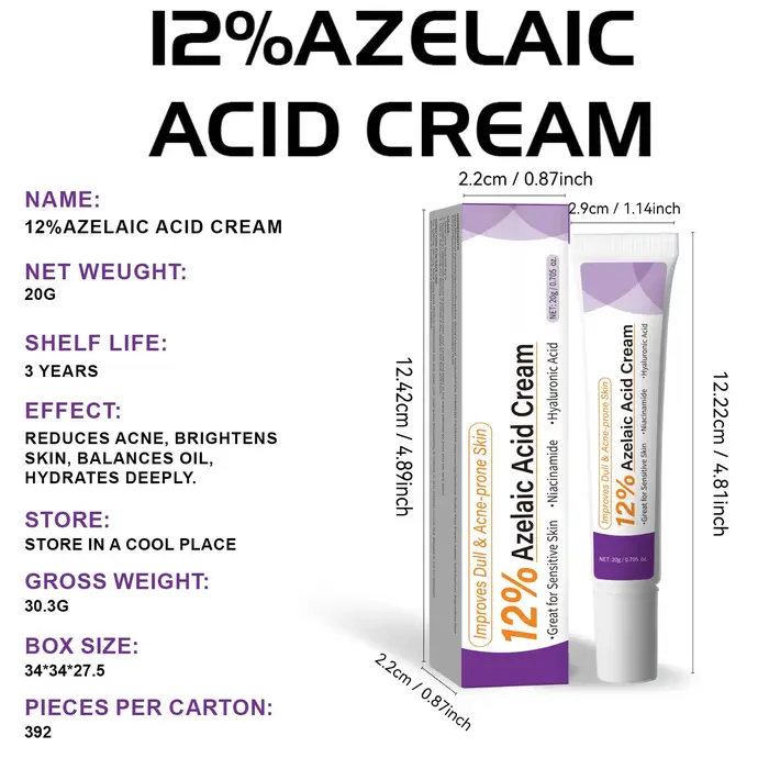 Crème à l'acide azélaïque douce améliore la peau terne, lisse la texture rugueuse, lotion quotidienne non irritante pour le soin du visage.