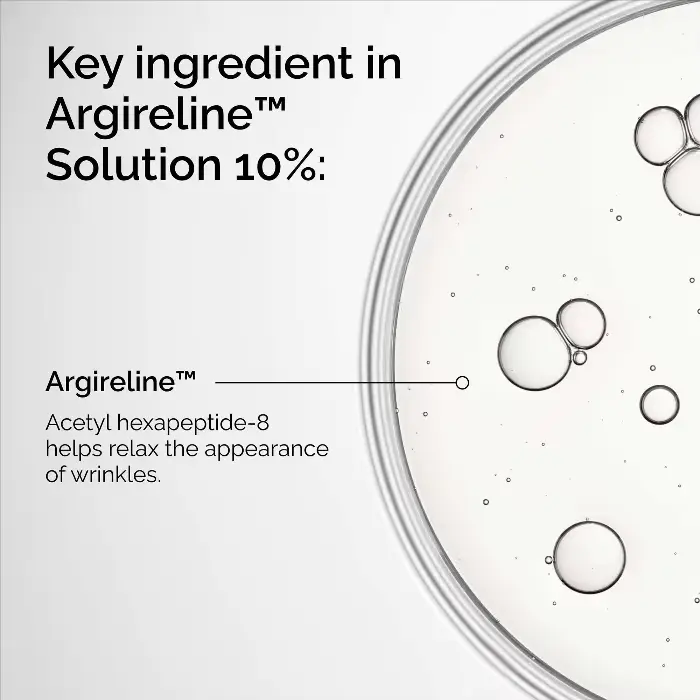 La solution Argireline 10% pour réduire les ridules améliore l'apparence des zones facelles sujettes pour développer des plis dynamiques