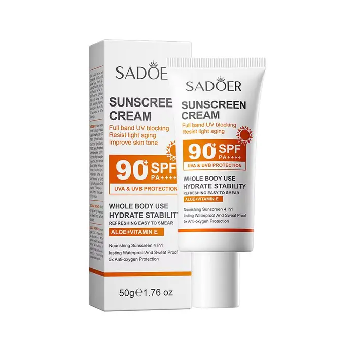 Crème solaire à haute protection SPF50+ SPF90+ PA+++ Imperméable Résistante à la transpiration Hydra