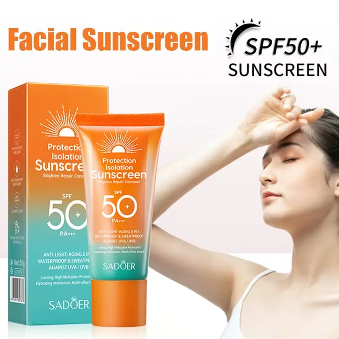 Crème solaire visage SPF50 PA+++ 50g, protection antioxydante UVA/UVB, résistante à l'eau et à la transpiration pour l'extérieur, non grasse