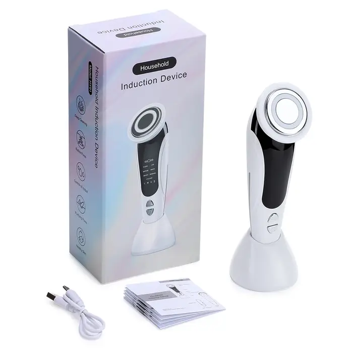 Masseur facial EMS, instrument de beauté pour le visage avec vibration induite et compresse chaude