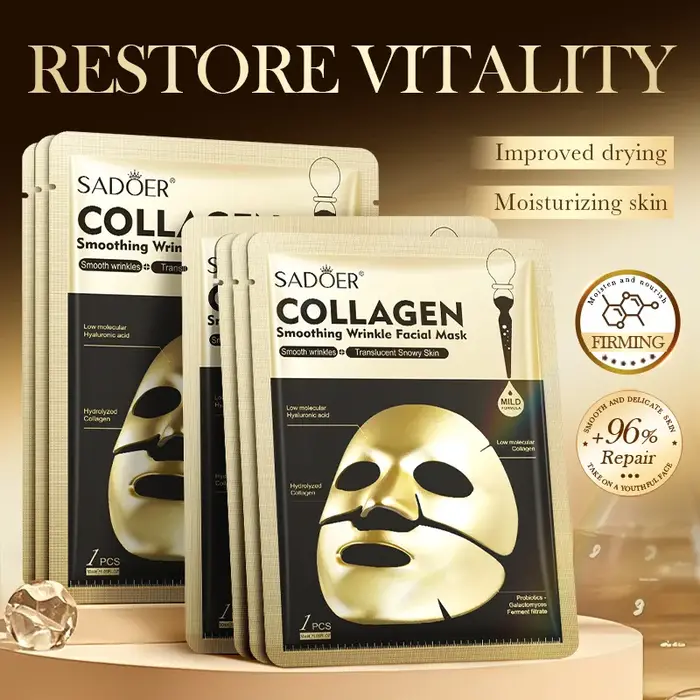 SADOER masques faciaux au collagène doré hydratant Anti-âge Anti-rides masque Facial feuille