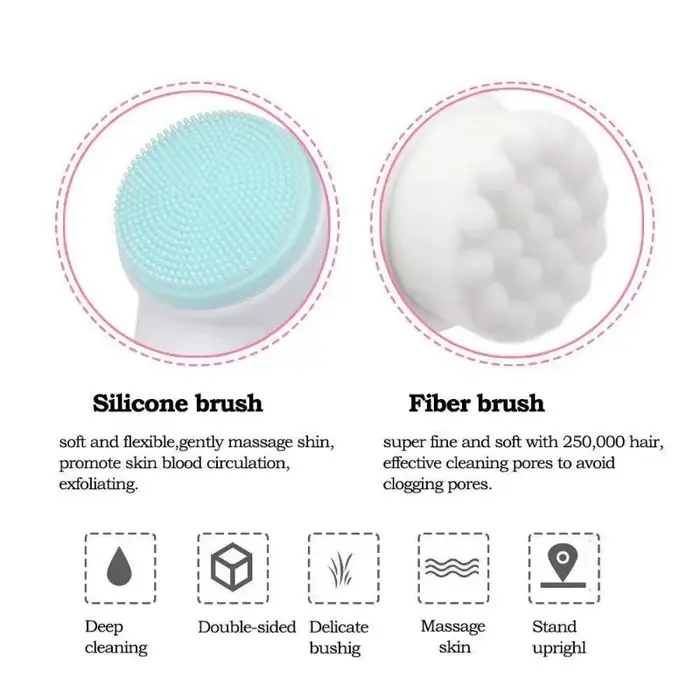 Brosse de nettoyage du visage Double Silicone 3D