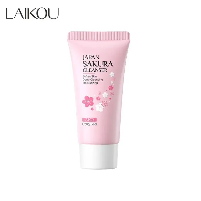 Laikou Sakura Nettoyant Visage Nettoyage en Profondeur des Pores Contrôle du Sébum Hydratant Éclaircissant Doux pour Tous Types de Peau 50g