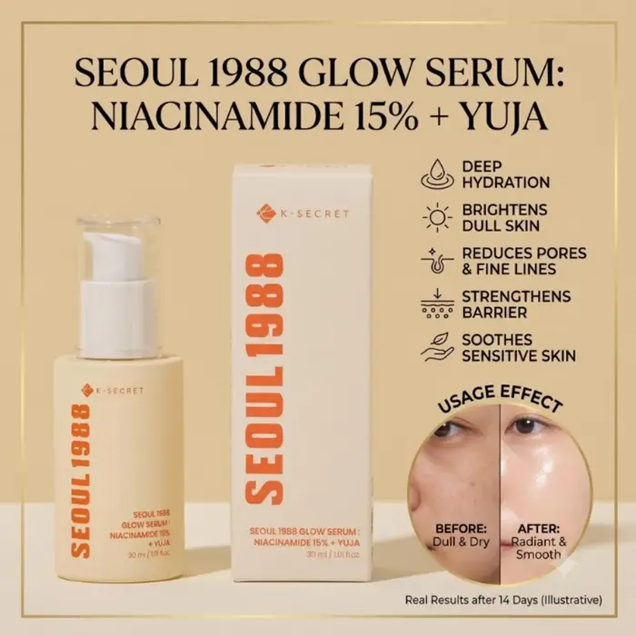 Sérum Visage Fermenté au Pamplemousse et au Riz SEOUL 1988 Hydratation Intense Anti-Rides Resserre les Pores Soin Réparateur de la Barrière Cutanée 30ML