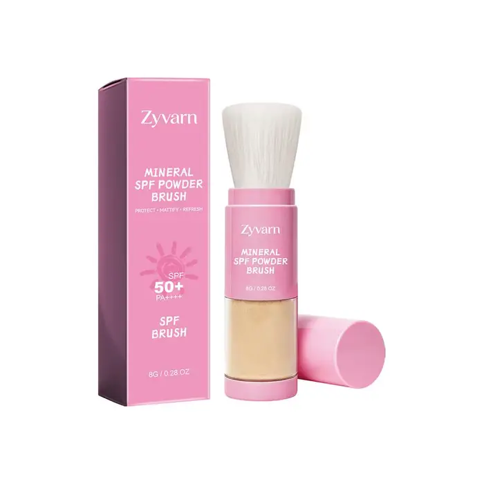 Poudre solaire minérale SPF50+ avec pinceau, protection solaire physique naturelle, contrôle du sébu