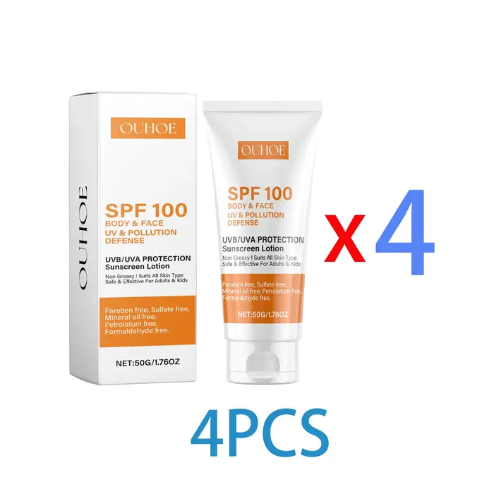 Ouhoe crème solaire corps et visage SPF 100 Protection UVA UVB bloqueur Non gras défense quotidienne pour l'été utilisation en plage en plein air 50g