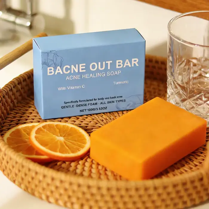 Savon Solide Anti-Acné Dorsale au Curcuma et Vitamine C – Nettoyant Doux et Efficace pour le Corps et le Dos