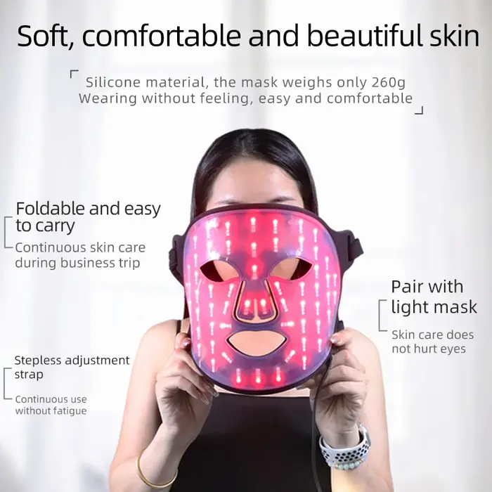 Masque de luminothérapie pour le visage 4 couleurs : Thérapie par lumière rouge et infrarouge proche pour le contrôle