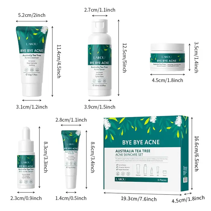 LAIKOU-Ensemble de soins de la peau contre l'acné au sapin à thé australien, nettoyant, toner, sérum