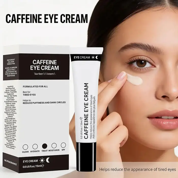 Crème pour les yeux à la caféine réduit les poches et les cernes, crème revitalisante légère pour le contour des yeux avec caféine, soin raffermissant pour les yeux