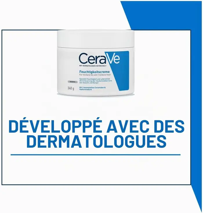 Crème hydratante CeraVe 340g sans parfum, crème quotidienne pour le visage et le corps avec céramides pour le soin des peaux sèches
