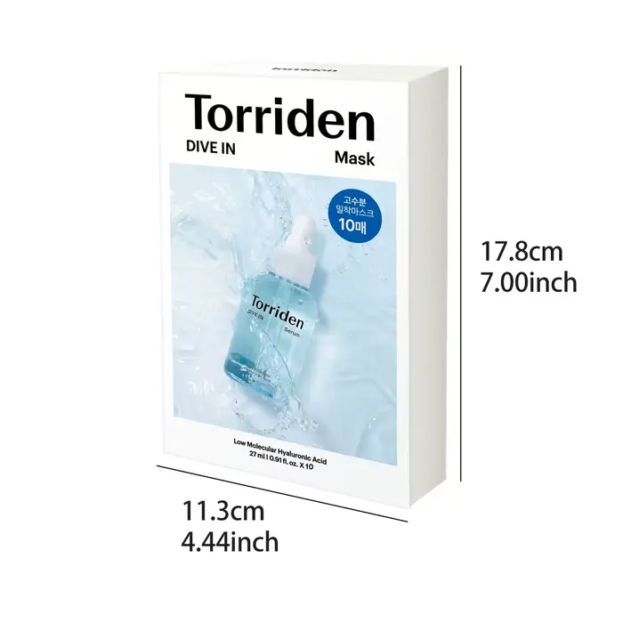 Torriden DIVE-IN Masques pour le visage à l'acide hyaluronique 10 pièces, fins et adaptés à la peau,