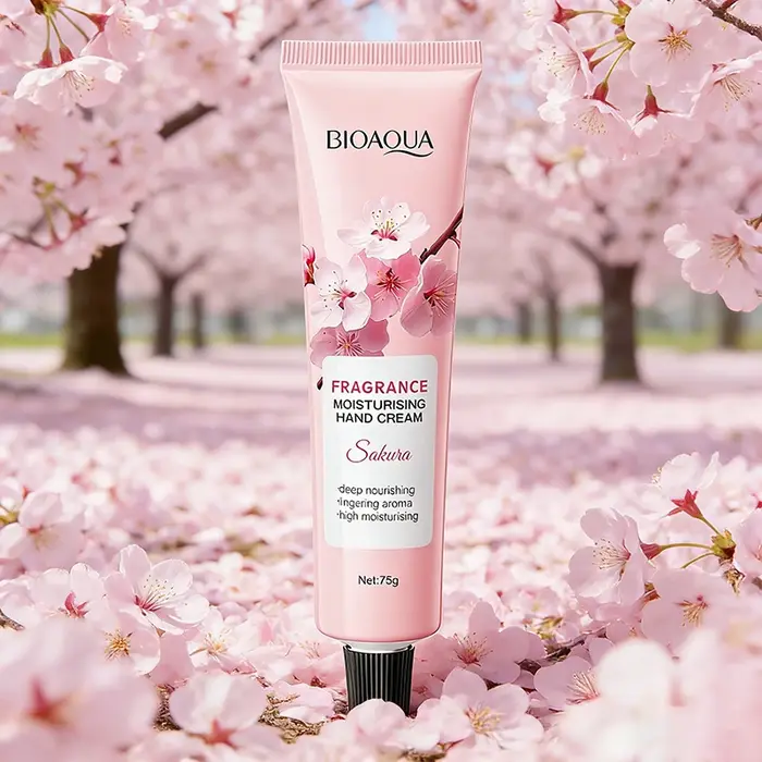 Crème pour les mains hydratante à la fragrance de Sakura BIOAQUA, nourrit les mains, adoucit, hydrat