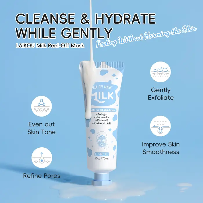 LAIKOU masque pelable au lait pour le traitement du visage nettoyage en profondeur élimination des points noirs raffermissement des pores éclaircissant