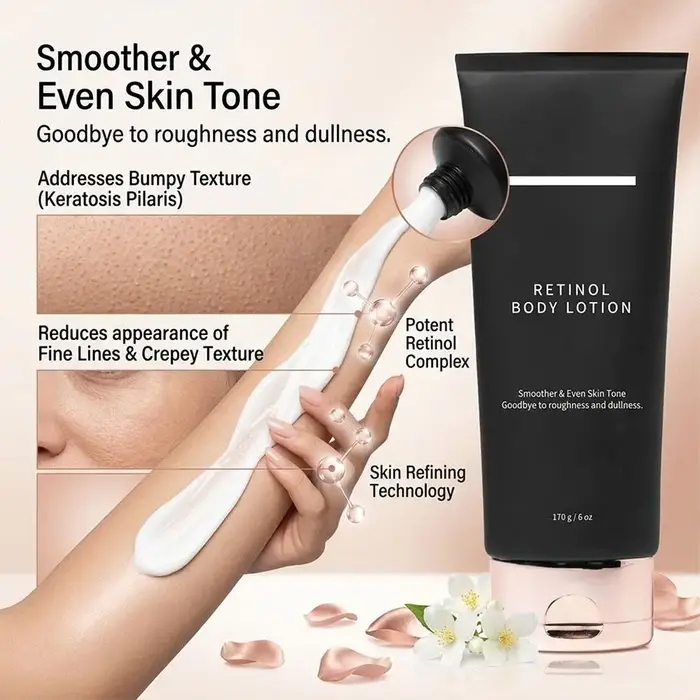 Lotion corporelle au rétinol hydratante et raffermissante pour peaux crépues