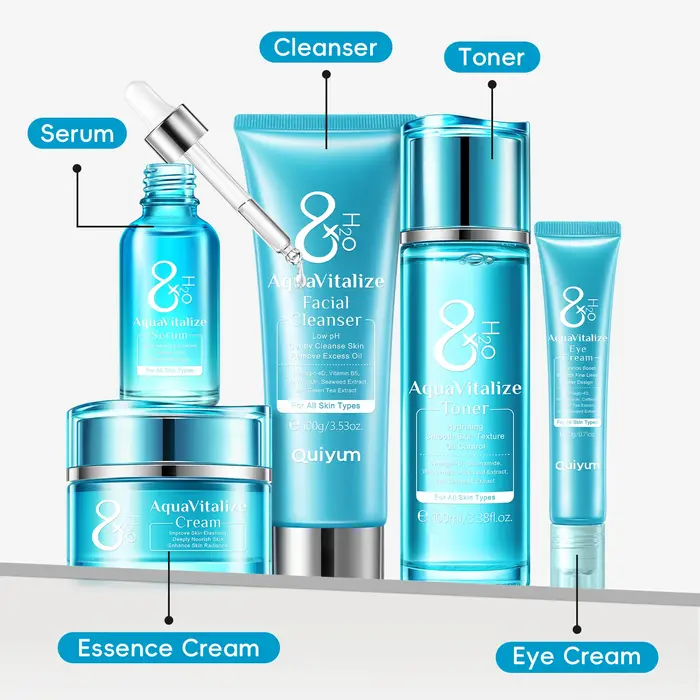 QUIYUM 8X H2O AquaVitalize ensemble de soins de la peau 5 pièces Kit d'hydratation profonde lissage