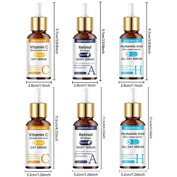 HISENRAIN Sérum Vitamine C + Rétinol + Acide Hyaluronique Duo | Combo éclaircissant et hydratation anti-âge | Pour tout