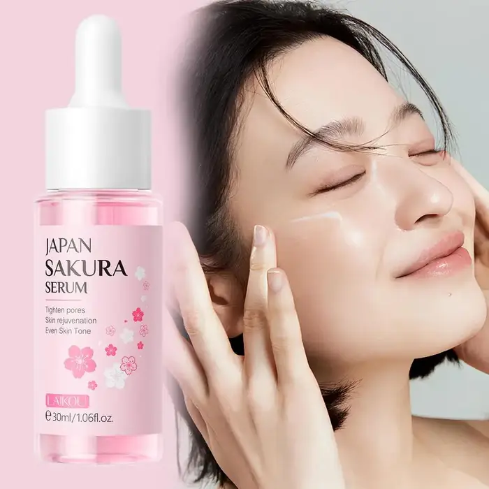 LAIKOU Essence fluide pour le visage à la fleur de cerisier, hydratante, éclatante, sérum à l'acide