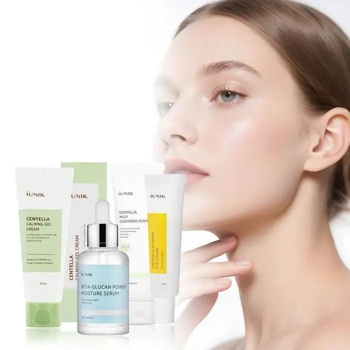 Ensemble de soins pour la peau coréen IUNIK bêta-glucane Centella Asiatica nettoyant pour le visage et Gel hydratant crème pour les yeux à la Propolis pour réduire les ridules