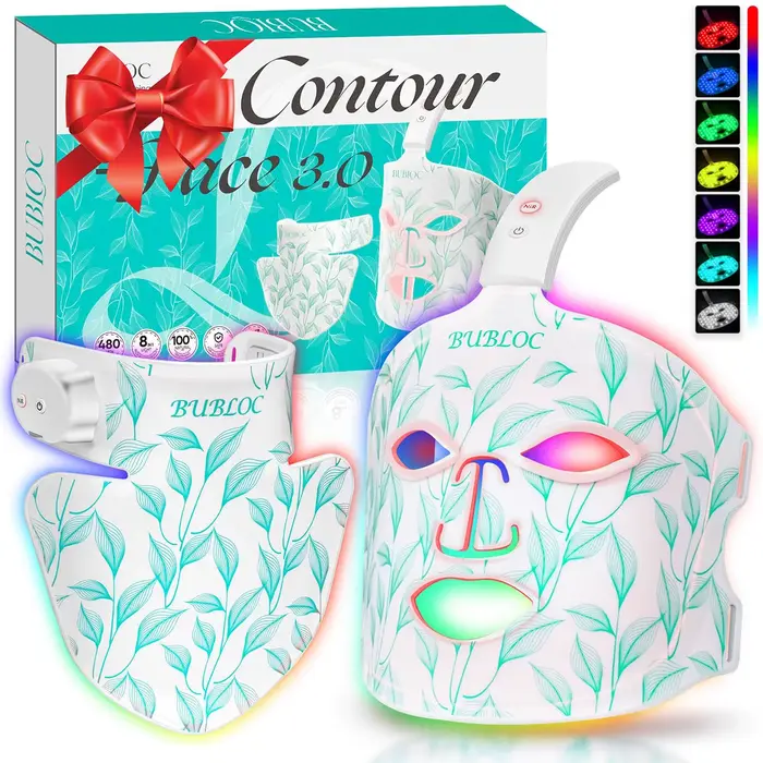 Masque facial LED 8 couleurs portable en silicone LED lumière rouge thérapie proche infrarouge pour anti-âge, rides, rajeunissement de la peau usage domestique