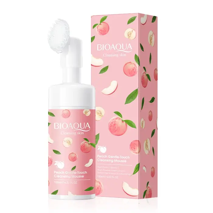 BIOAQUA Mousse Nettoyante Visage Pêche avec Brosse – Nettoyage Doux