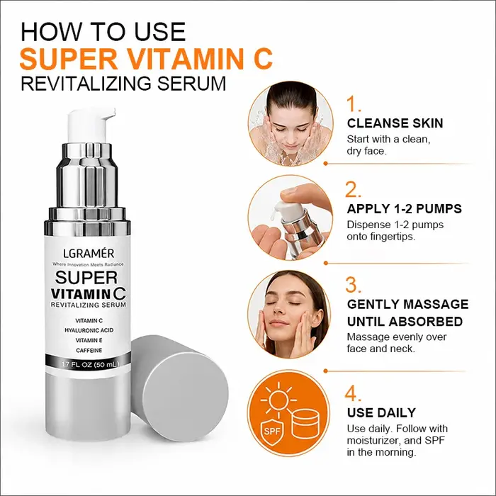 Sérum Visage Super Vitamine C, Spécialement Conçu pour les Peaux Matures, Essence Faciale Coréenne Légère Revitalisante pour une Peau Saine
