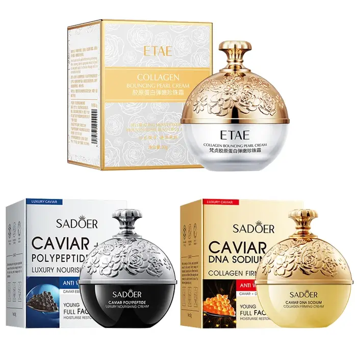 Crème Visage Collagène Perle Raffermissante Anti-rides Hydratante Lissante Éclaircissante au Caviar – Produit Coréen de Soin de la Peau