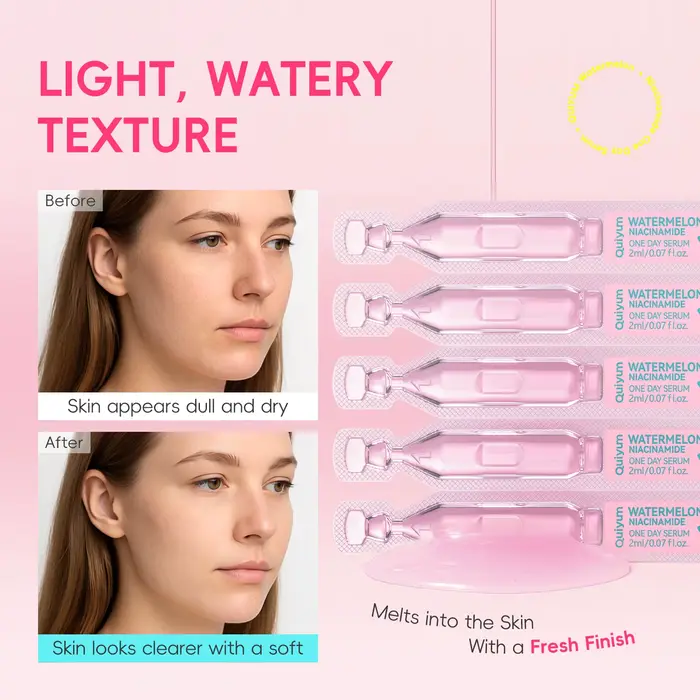 Sérum Quiyum à la pastèque et à la niacinamide, hydratation intense, éclat verreux, 2ml*10pcs, avec 4 types d'acide hyaluronique