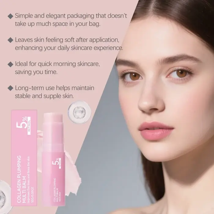 Baume Multi-Action Repulpant au Collagène 5% Rétinol Raffermissant Liftant Atténue les Ridules Hydratant Éclatant Améliore l'Élasticité Stick Anti-Rides