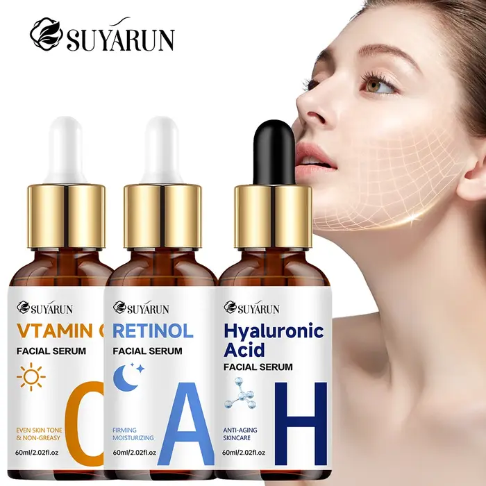 SUYARUN Sérum Vitamine C + Rétinol + Acide Hyaluronique Duo | Combo éclaircissant et hydratation anti-âge | Pour tout