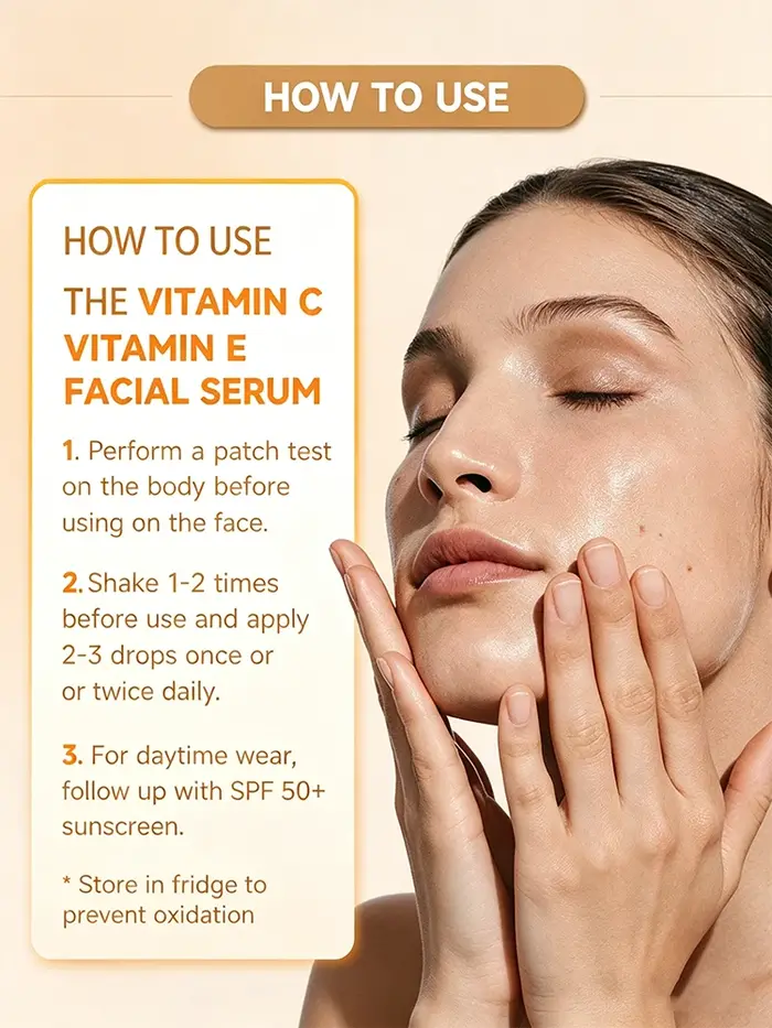 Sérum éclaircissant pour la peau à la vitamine C, combat le mélanisme et les taches, unifie et renouvelle le teint de la peau.