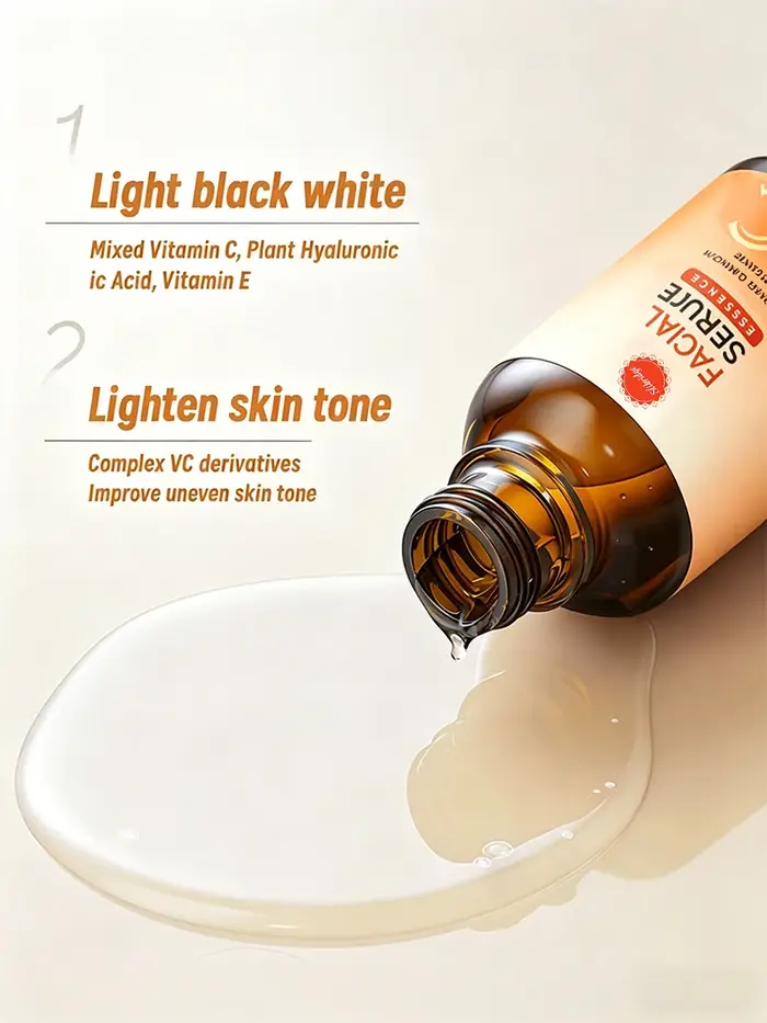 Sérum éclaircissant pour la peau à la vitamine C, combat le mélanisme et les taches, unifie et renouvelle le teint de la peau.