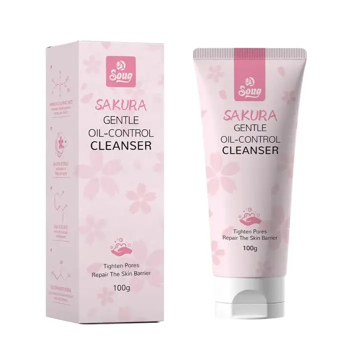 Nettoyant facial Sakura, nettoyage en profondeur des pores, contrôle du sébum, hydratant, éclairciss