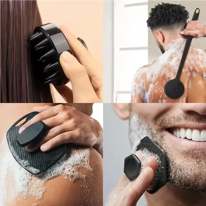 Ensemble de 4 brosses exfoliantes douces en Silicone pour le visage, douche douce, Massage et nettoy
