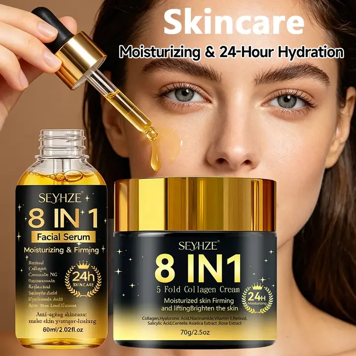 SEYHZE Kit de Soins Visage Hydratant et Raffermissant 8-en-1 (2 pièces) avec Niacinamide